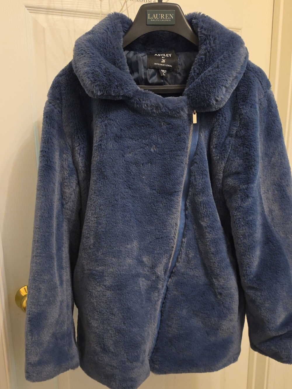 Ashley By 26 International Plush Teddy Jacket in Deep Blue
